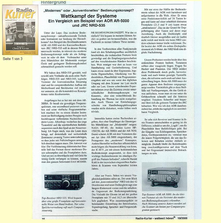 Beitrag in Radio-Kurier 19/2000